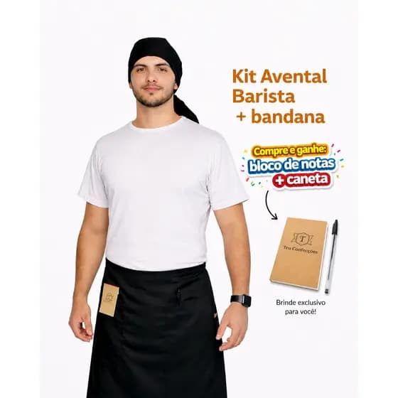 Kit Avental Barista + Bandana em Oxford Cozinha Bar Restaurante Hotel Lanchonete Food Truck Padaria