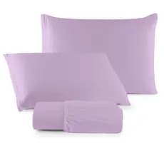 Jogo Lençol 03 Peças Casal Padrão Elástico Lilas Rosa Preto Cinza
