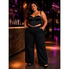 Calça Jeans Cargo Feminina Preta Veste do 36 ao 44  – Estilo e Conforto - Tendência que nunca sai de moda!