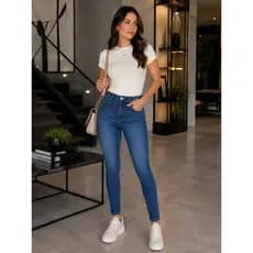 Calça Jeans Feminina Skinny Cintura Alta Levanta Bumbum Com Lycra Elastano Casual Premium Moda Tendência