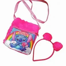 Bolsinha Bolsa + Tiara de Menina Infantil Diversos Personagens Mundo Rosa Infantil Variados Contos