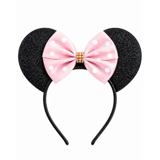 Tiarinha Minnie Laço Rosa Claro Com Gliter Mundo Rosa Meninas Festas