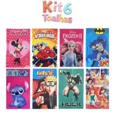 Kit 6 Toalhas de Rosto Infantil Pequena Menina e Menino de Rosto Escolar Para Lancheira Passeio