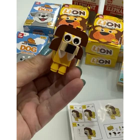 Apontador de lápis estilo Lego com peças para montar animais fofos / Apontador material escolar papelaria fofa