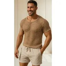 Blusa Masculina Leve Crochê-praia Piscina Verão Mp1412