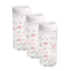 Kit 03 Pote De Vidro Estampado Com Tampa De Rosca 250ml