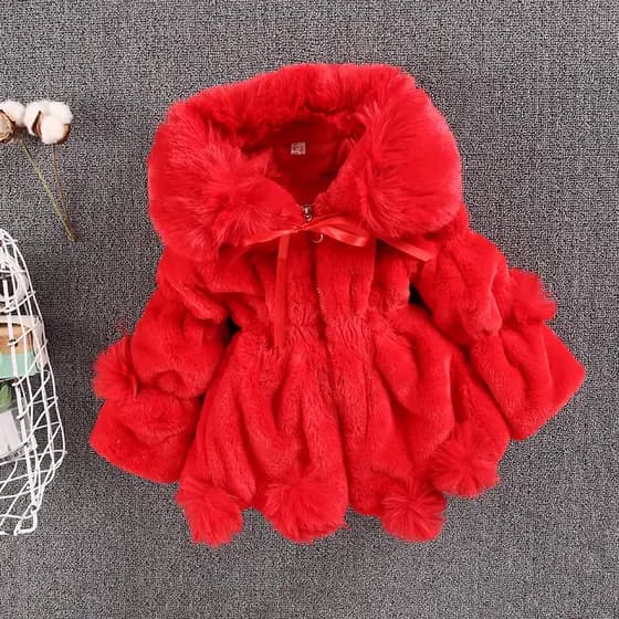 Casaco Infantil Feminino De Imitação De Pele Grossa/Cor Lisa/Quente Para Outono/Inverno/2 A 7 Anos