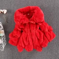 Casaco Infantil Feminino De Imitação De Pele Grossa/Cor Lisa/Quente Para Outono/Inverno/2 A 7 Anos