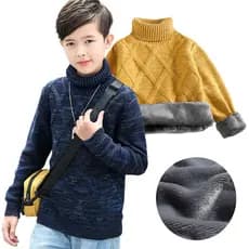 Camisola De Gola Rulê De Outono Para Crianças Veludo Grossa Meninos Quente Cor Sólida Xadrez Casual Top 3-10 Anos