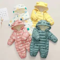 Outono Inverno Plush Macacões Quentes Para Bebê Menina Com Capuz Roupas De Algodão Menino Macacão Bonito 3 Meses-3 Anos