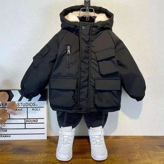 Meninos Outono-Inverno Moda Carta De Pelúcia Impressão De Casaco Com Capuz Para Crianças Zíper Sports Casacos 3-10 Anos