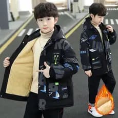 Casaco Esportivo Infantil De Inverno De Pelúcia De Algodão Quente À Prova De Vento De Moda Com Capuz Parka 5-12 Anos