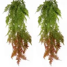 Kit 2 Pendentes De Samambaia Crespa Jardim Vertical Folhagem Ponta Marron Decorativa Planta Artificial Caida