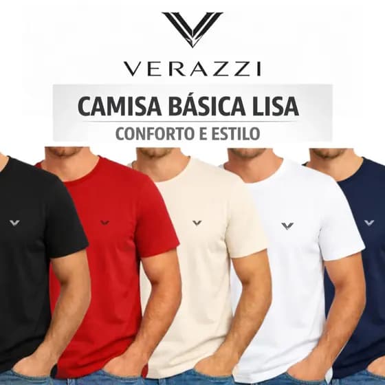 Kit 5 Camisetas Verazzi Masculina 100% Algodão