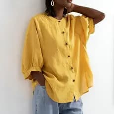 Camisa de linho de algodão feminina mangas lanterna soltas