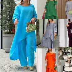 Terno feminino Plus Size Irregular de manga comprida calças largas terno de duas peças