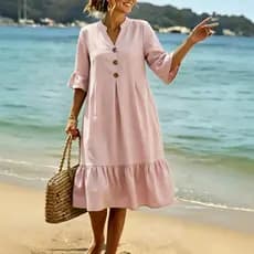 Vestido de manga curta Simia com decote em V Polka Dot Lotus Leaf Sleeve Vestido de férias