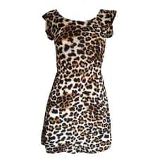 Vestido feminino com estampa de leopardo em torno do pescoço estilo curto
