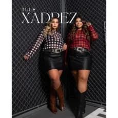 Blusa Feminina Plus Size Xadrez Transparente Tule