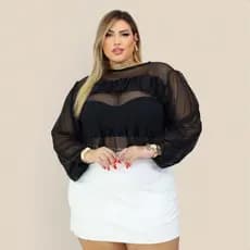 Blusa Tule Transparente Feminina Plus Size