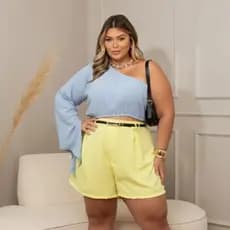 Cropped Plus Size Assimétrico Com Um Ombro E Manga Deslumbrante