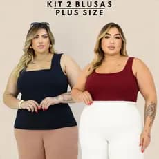 Kit 2 Regata Feminina Plus Size Básica De Alça Malha Canelada