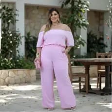 Conjunto Feminino Plus Size Cropped Pantalona Elegante Ciganinha