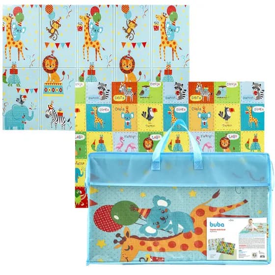 Tapete De Atividades Tema Festa Animal Dupla Face Montessori Educativo Térmico Tatame Animal Party Infantil Bebê Buba