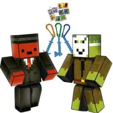 Stick + Kadu 25cm Kit Boneco Articulado Mine Youtuber Gamer Skin