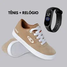 Tênis+Relógio  Masculino Juvenil Menino Escola Estilo Skatista Confortável Camurça