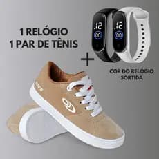 Kit Tênis + Relógio Infantil Menino Escola Juvenil Estilo Skatista Confortável Camurça
