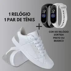 Kit Tenis + Relogio Juvenil Menino Menina ODDS Escolar Skate Sola Reta Camurça