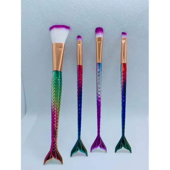 Kit Pincéis Sereia Maquiagem – Para Sombra, Blush, Contorno e Pó Compacto