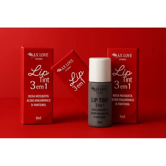 Lip Tint Vermelho 3 em 1 Max Love Cor 505 /500 vermelho rosado – Lábios, Bochechas e Olhos