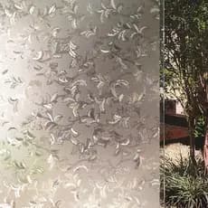 Pelicula Adesivo Eletrostatica 3D para Vidro no Modelo Ramo de Folhas para Portas e Janelas
