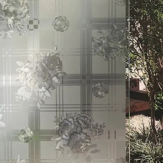 Pelicula Adesivo Eletrostatica 3D Vidro Flores e Quadrados para Janela Portas e Box Banheiro