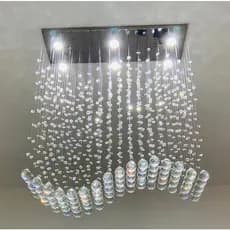 Lustre para sala de jantar/estar Retangular, Onda De 70x20cm com cristais legítimos e base de inóx