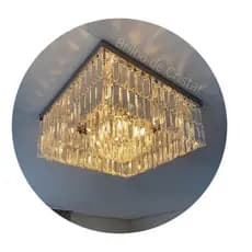 Lustre de Cristal K9 Legítimo 40x40cm Inox Espelhado com 5 Soquetes G9 para Sala ou Quarto