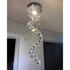 Lustre Pendente Em Espiral De Cristal K9 Alto Brilho 120cm Base Inox 15cm – Vai Montado