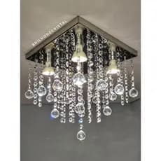 Lustre Quadrado de Cristal K9 30x30 Inox Espelhado – Vai Pronto com 4 Soquetes GU10
