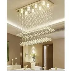 Lustre Cristal Retangular 70cm Altura Base Inox 20x70cm p/ Sala de Jantar Estar 8 Soquetes GU10