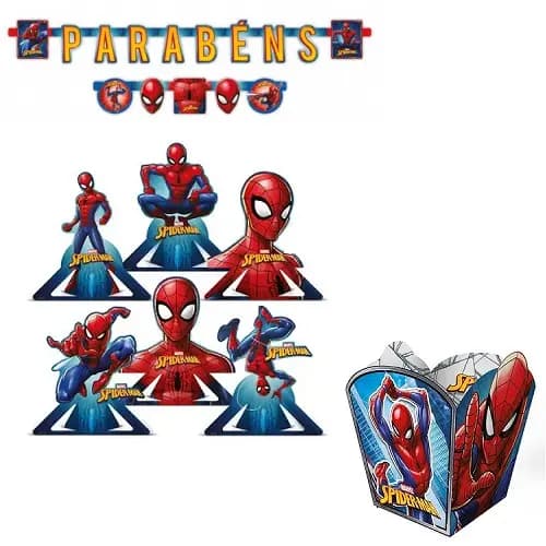 Kit Faixa parabéns Cachepot Homem Aranha - Display  Mesa
