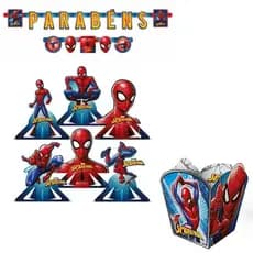 Kit Faixa parabéns Cachepot Homem Aranha - Display  Mesa