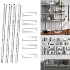 Kit 4 Trilhos Cremalheira 100cm e 12 Suportes 20cm 25cm 30cm 40cm para Prateleira Estante Ferro Aço