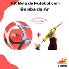 Kit Bola de Futebol + Bomba de Ar Manual Portátil Para Encher Bola Tamanho Oficial Couro Sintético Campo