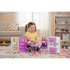 Kit Copa e Cozinha com 2 Boneca Geladeira Armario 2 Mesa 4 Cadeira Mini Cozinha Faz de Conta