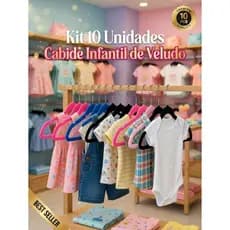 Kit com 10 Cabides Infantil Luxo Resistente Veludo Antideslizante Camisetas Camisas Calças Vestidos