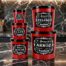 mantimentos 5 peças para cozinha tipo pote/lata/jogo/kit   (vermelho)