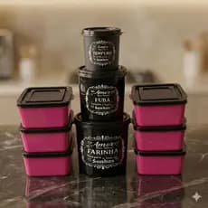 KIT 9 PEÇAS POTES RESISTENTE A MICROONDAS E FREEZER LIVRE DE BPA FREE