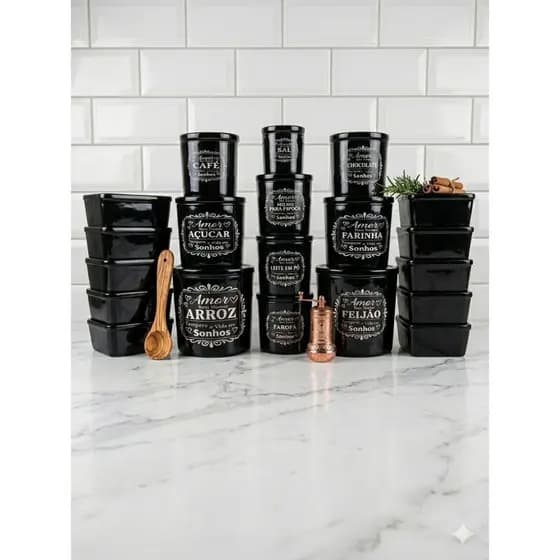 Kit Mantimentos 20 Peças - Potes Organizadores de Cozinha Etiquetados Premium Oliplast
